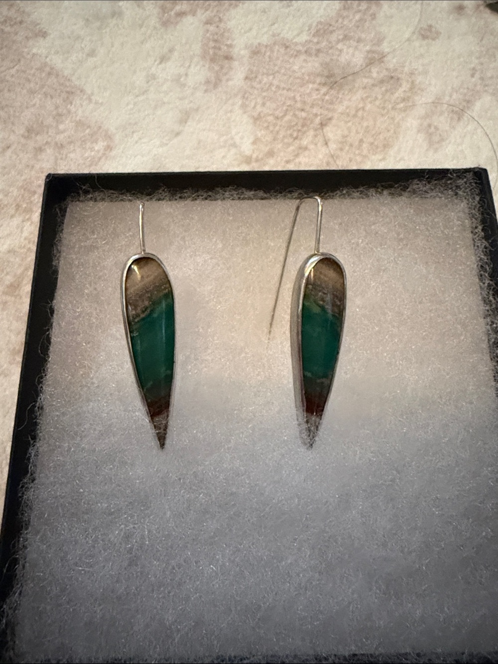 Green Teardrop Inlay Hook Earrings